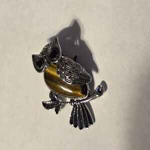 Silver-Tone Brown Owl Pendant/Brooch